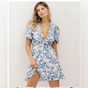 Blue and White Floral Women's Swim Cover-Up